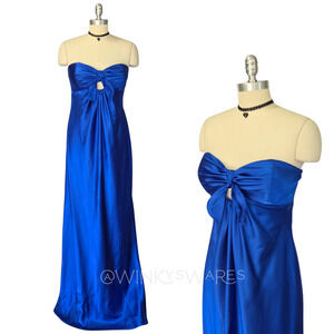 Vintage Y2K Strapless Satin Prom Dress Size L 13/14 Royal Blue Grecian Morgan Co